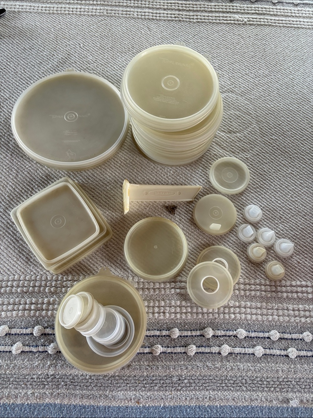 Huge Assorted Lot of 48 Vintage Tupperware Replacement Lids - Clear/Frosted